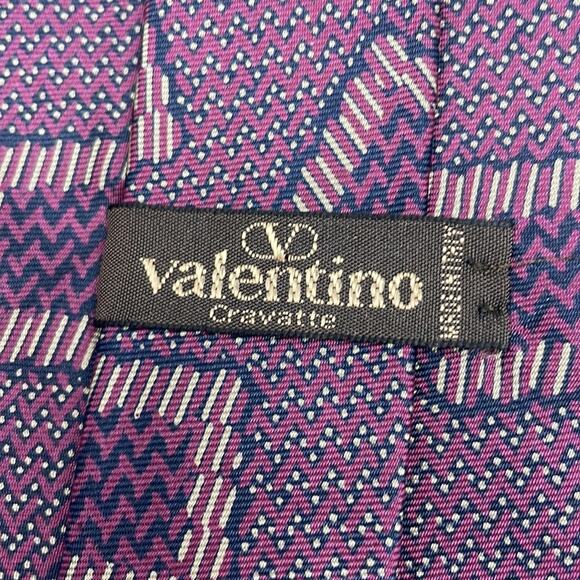 Valentino Cravette Purple Silk Geometric Print Tie - Picture 2 of 5